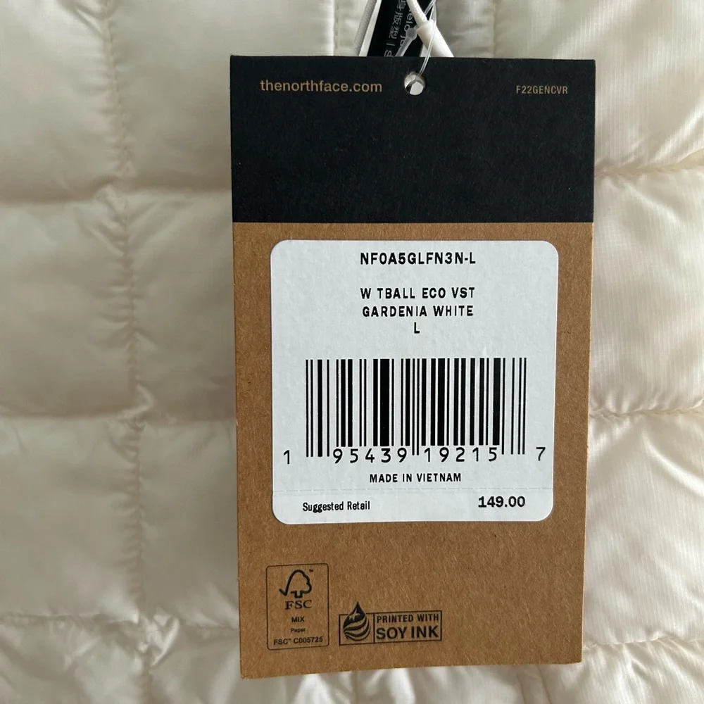 NWT The North Face Thermoball Eco Puffer Vest Women's Large Gardenia White New - Picture 6 of 6